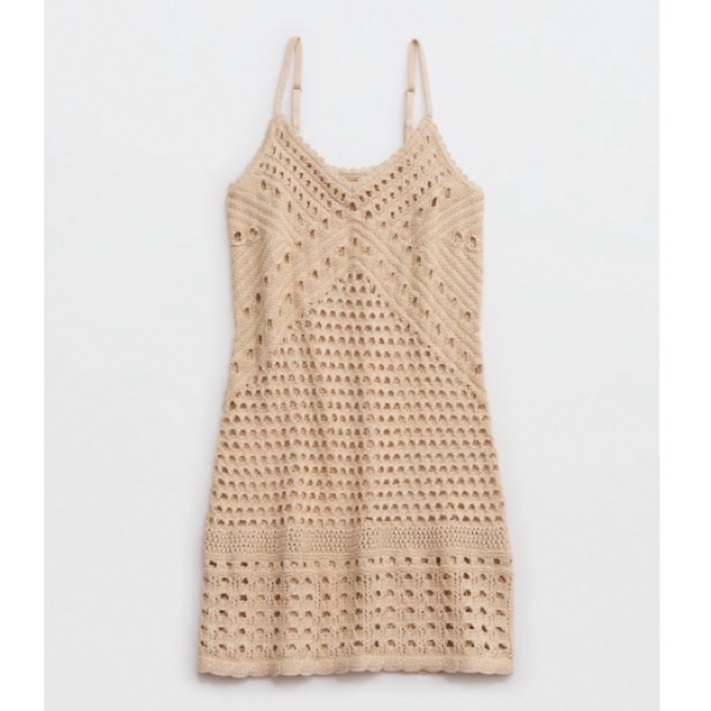 Aerie Tan Crochet Knit dress